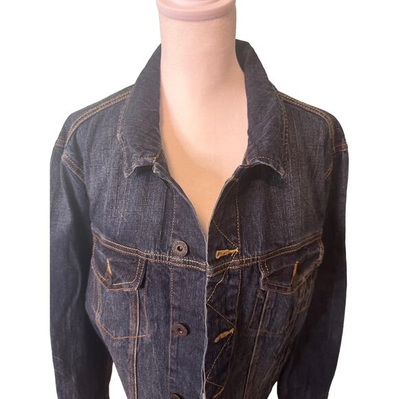 American Eagle Outfitters Womens Dark Denim Button Jean Jacket Large Trucker - Picture 7 of 9